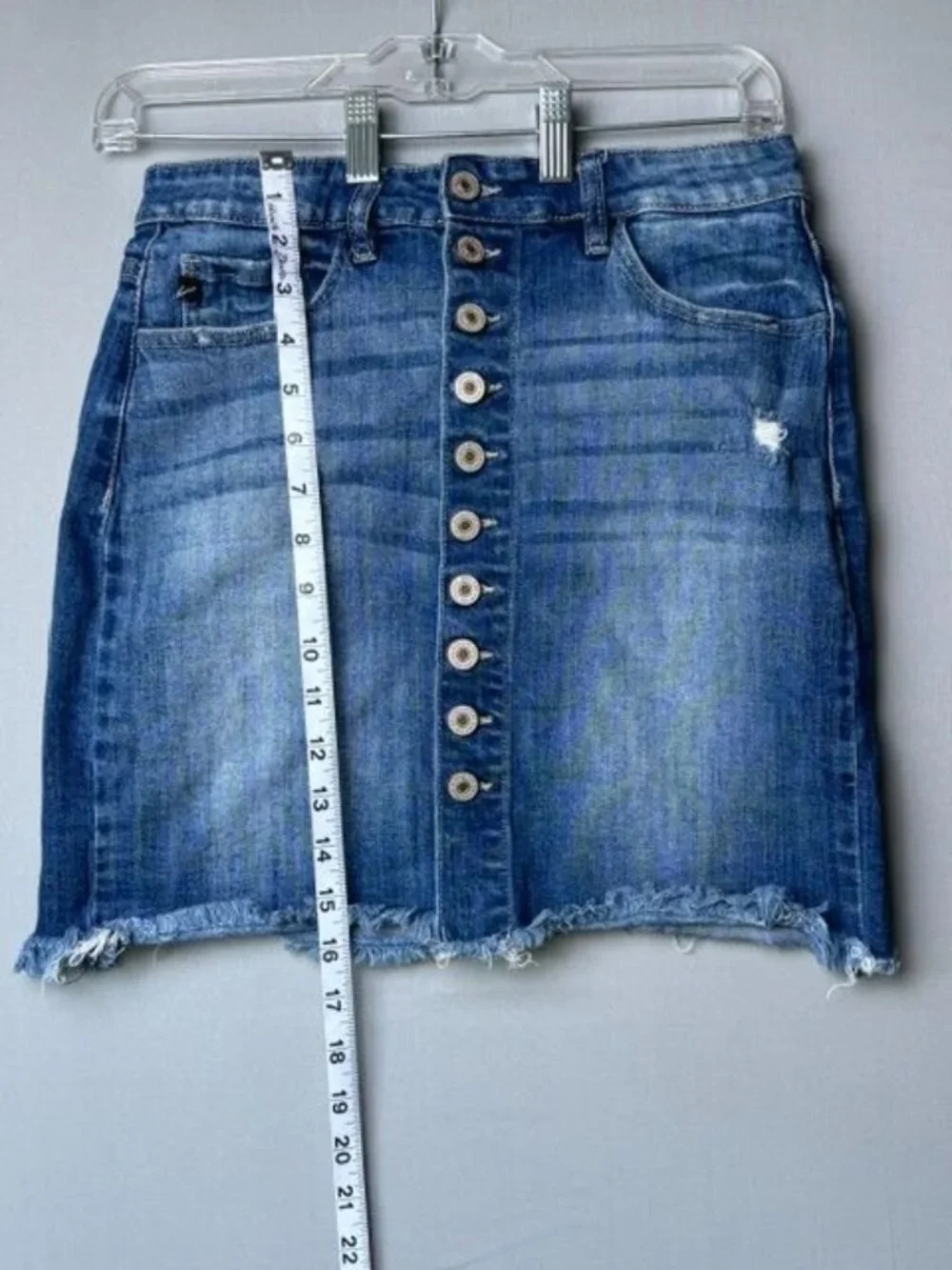 Kancan Women's Medium Denim Mini Skirt Button Front Distressed Y2K